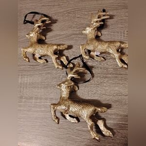 Gold Reindeer Holiday Ornaments Set Of 3